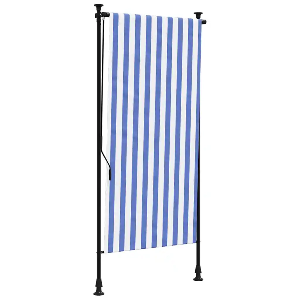Tenda a Rullo Esterno Blu e Bianca 120x270cm Tessuto e Acciaio 368765