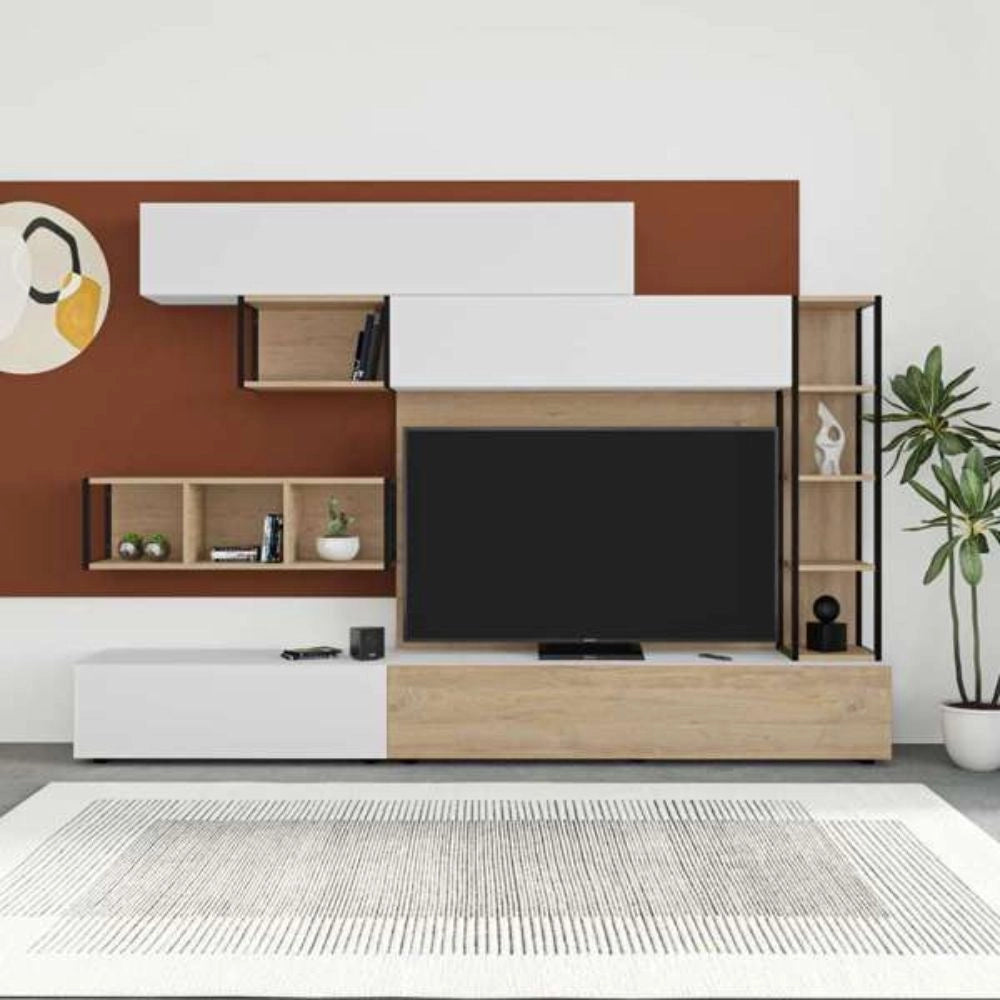 Parete attrezzata 260 cm. Tronador colore bianco e rovere