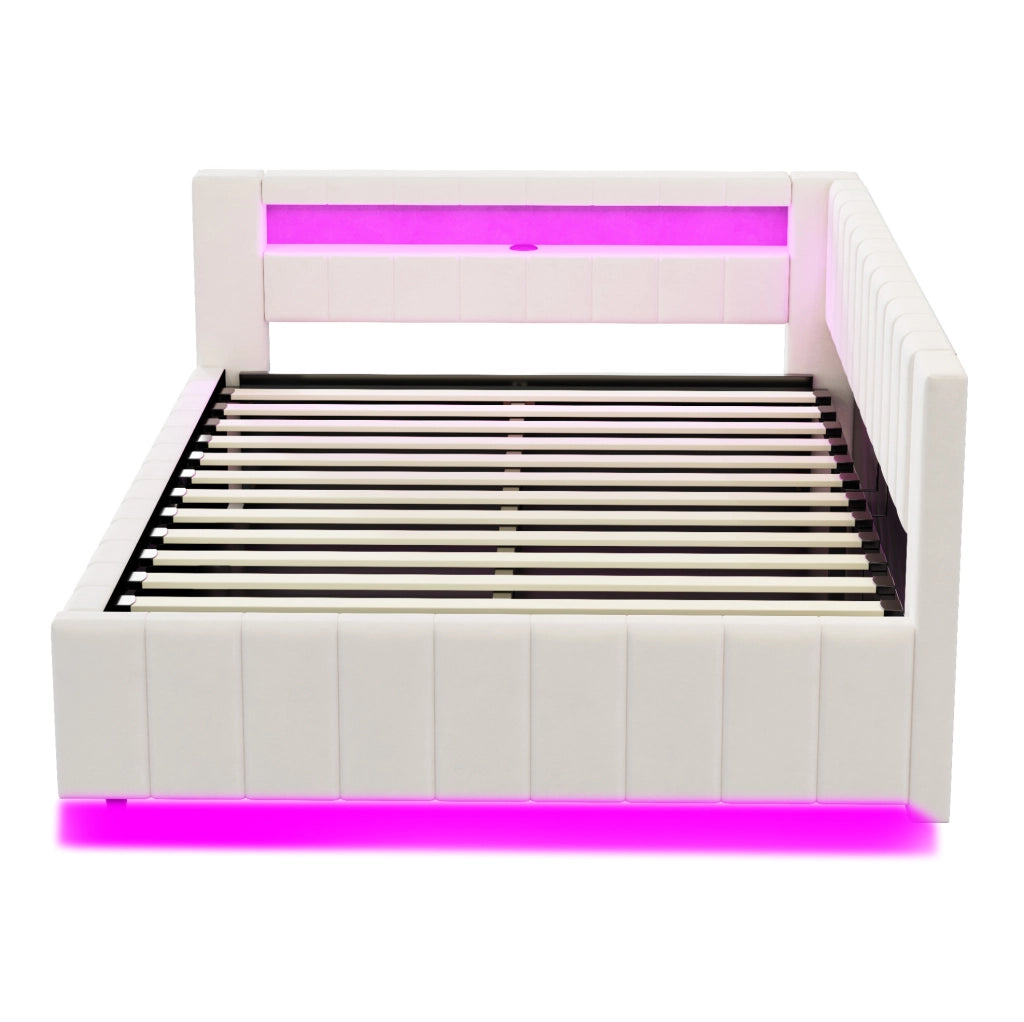 Letto matrimoniale imbottito 140x200 cm con vano, LED e USB