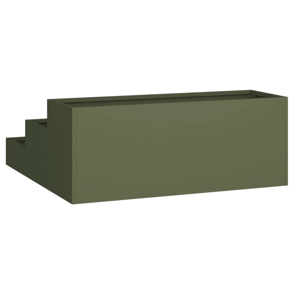 Fioriera da Giardino a Tre Piani 90x90x35 cm Verde Oliva Acciaio