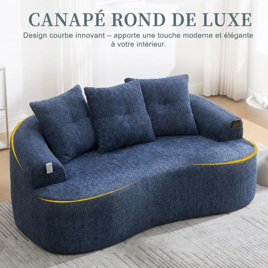 Divano a due posti in chenille con seduta profonda e cuscini extra spessi blu senza montaggio 164 × 92 × 60 cm