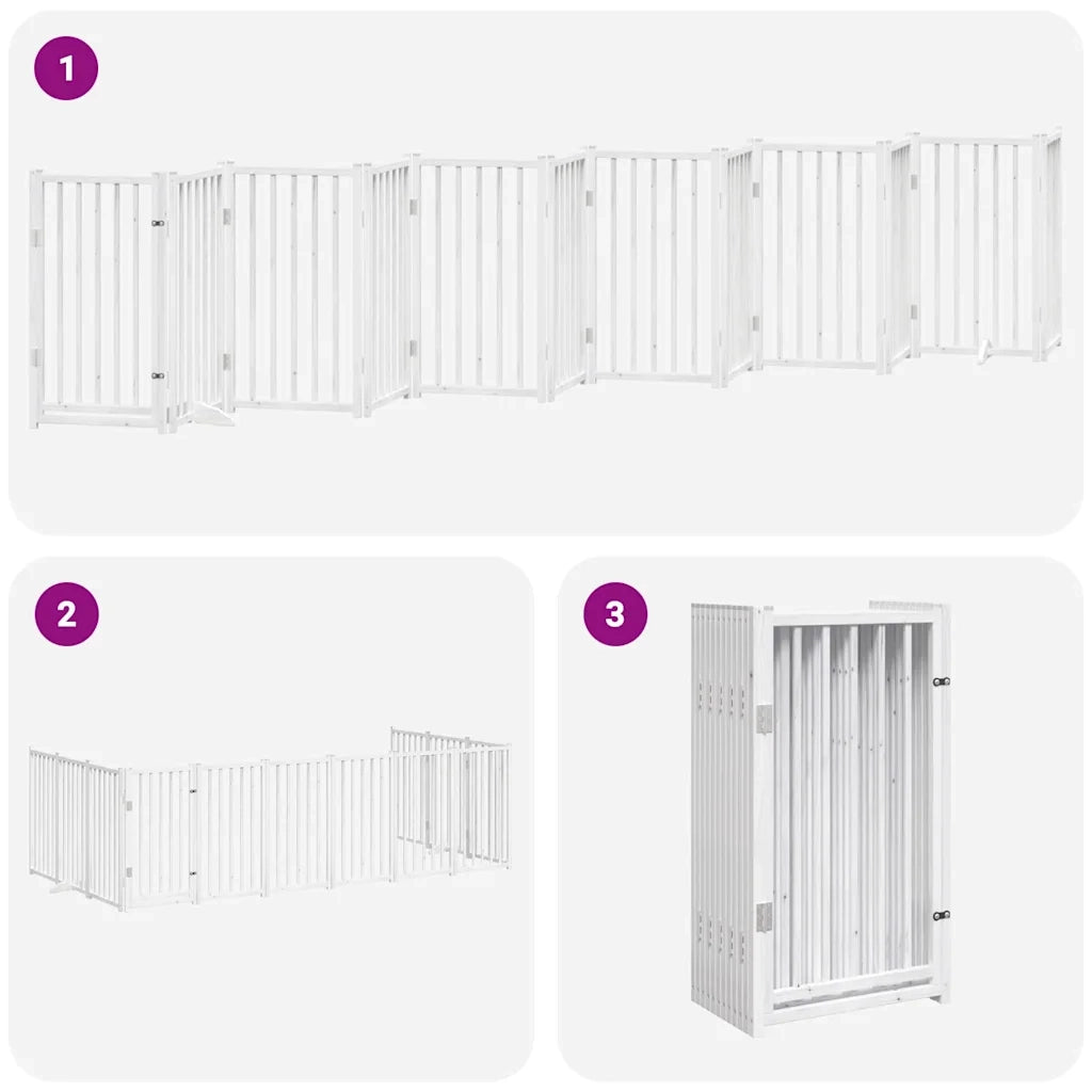vidaXL Cancello Cani Porta Pieghevole Bianco 12 Pannelli 600 cm Pioppo