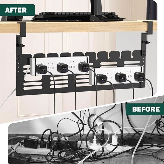 Sistema di gestione cavi per sotto scrivania senza perforazione 2-pack rack di gestione cavi metallico per sotto scrivania con chiusura per organizzare cavi per tavolo da lavoro o ufficio o casa