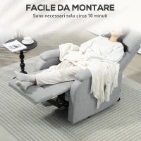 Poltrona Reclinabile Manualmente a 60° Extra Imbottita in Tessuto con Poggiapiedi, Grigio