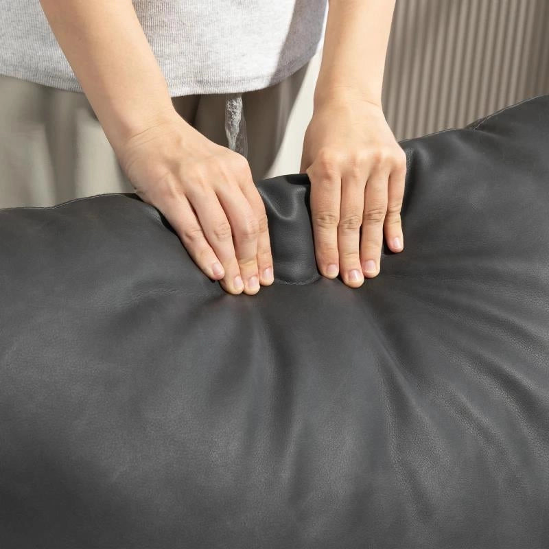 POLTRONA DA SALOTTO IN PELLE PU E TELAIO IN METALLO CON CUSCINI SPESSI, 74.5X75X77 CM, GRIGIO CARBONE