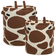 Set di 2 cestini portaoggetti per bambini in cotone beige e marrone Giraffa con maniglie per giocattoli