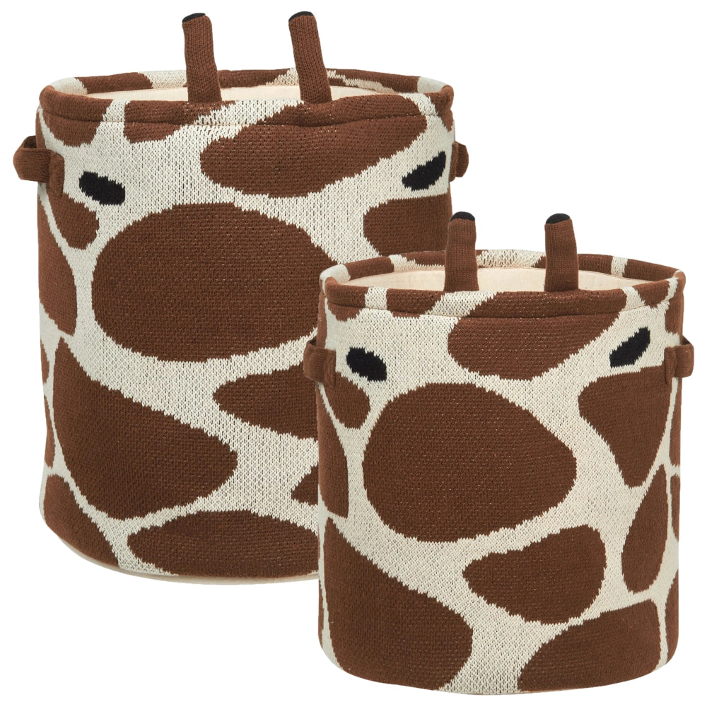 Set di 2 cestini portaoggetti per bambini in cotone beige e marrone Giraffa con maniglie per giocattoli