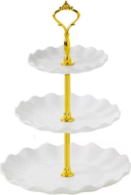 Stand per tre strati per torte e dessert, stand per tre piani per torte, stand per dessert, riutilizzabile per matrimoni, compleanni, decorazioni da tè (bianco)