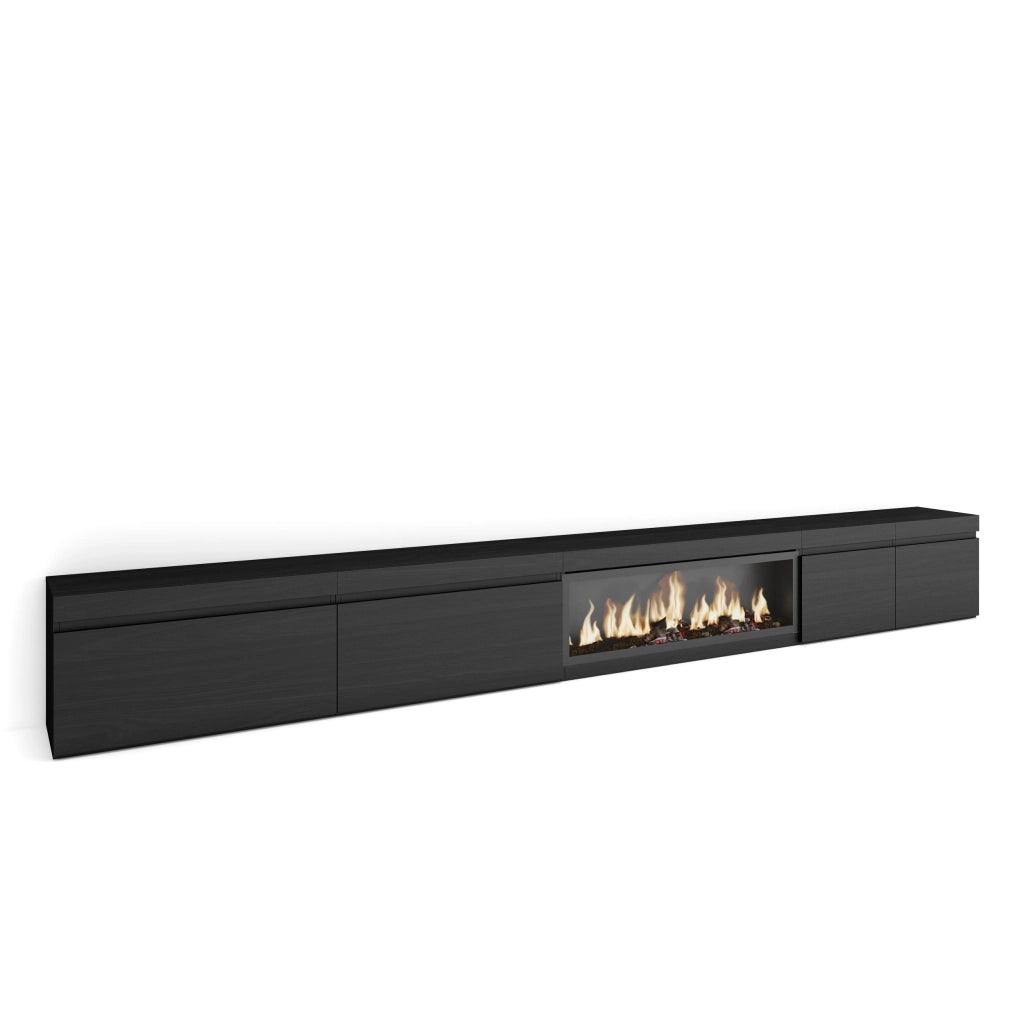 Mobile TV Soggiorno, 368x35x45, Camino elettrico XXL, Nero RF3688