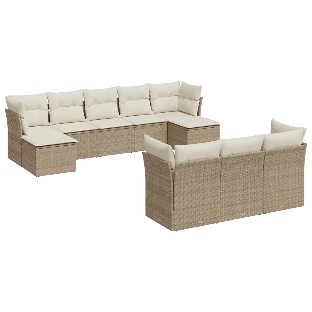 Set Divano da Giardino 10 pz con Cuscini Beige in Polyrattan 3250167