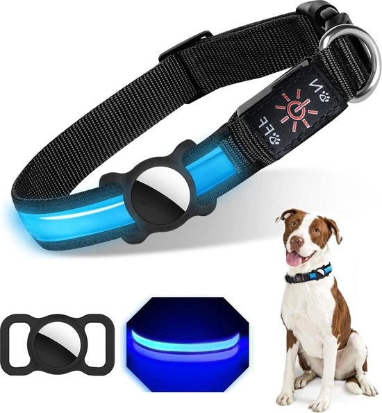 Collare per Cani con LED e AirTag - Analisi di Recensioni - Impermeabile - Blu - Taglia L
