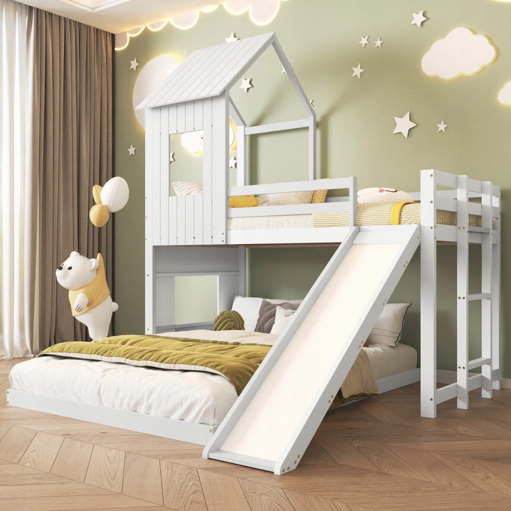 Letto a castello con scivolo - Xylo - 90x200 e 140x200 - Bianco