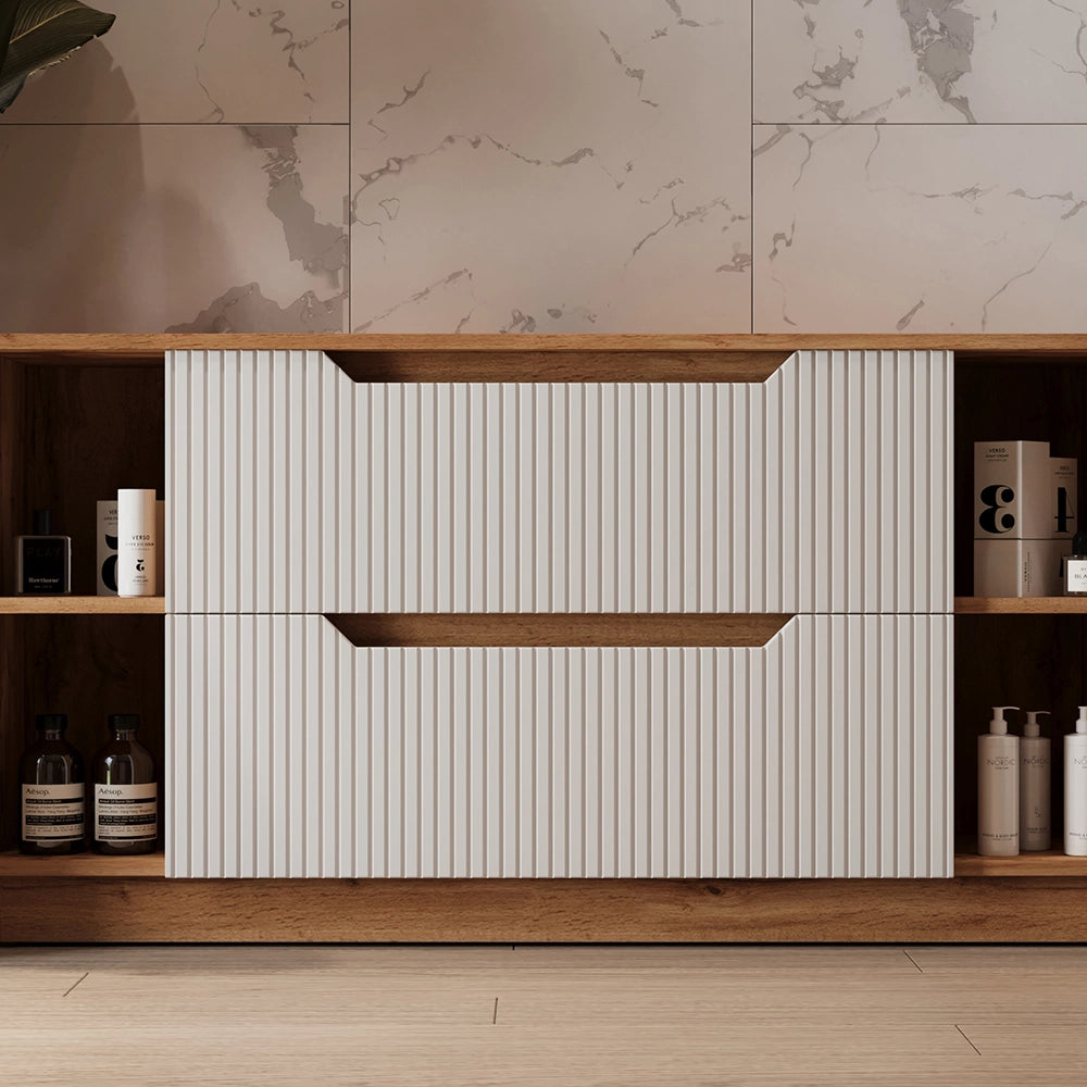 Vicco Mobile sottolavabo per bagno Rovere/bianco a strisce 119.2 x 62.5 cm con 2 cassetti