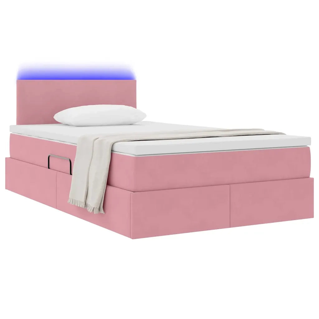 Letto con contenitore e LED Rosa 120 x 200 cm Velluto