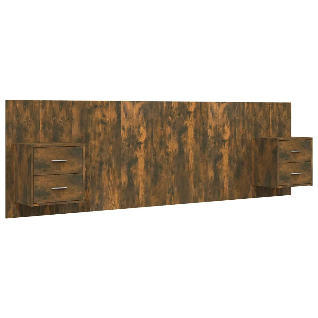 Testiera Letto-Testata del letto con Comodini in Legno Multistrato Rovere Fumo 509493