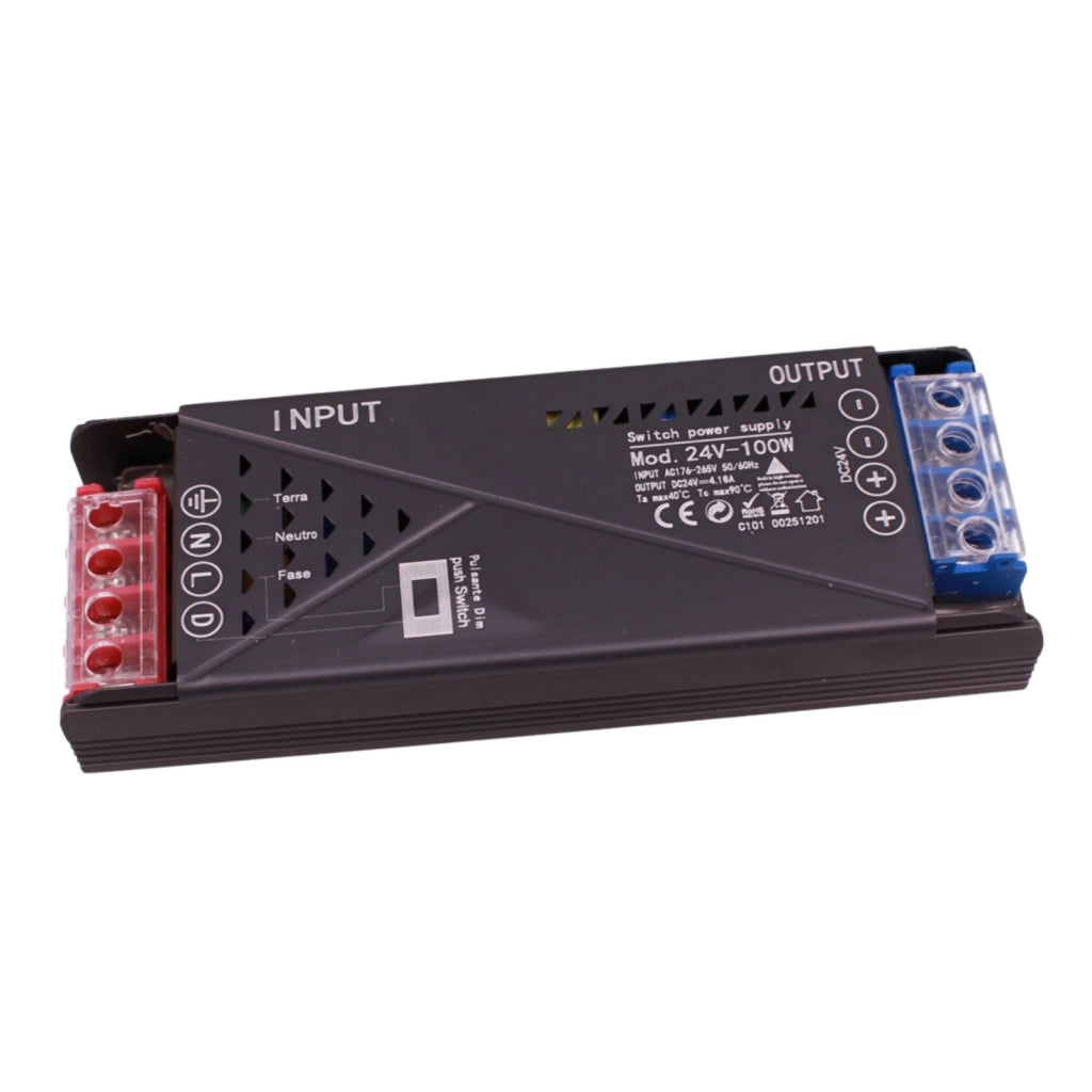 Alimentatore Trasformatore 24V Push Dimmer, Dimmerabile Con Pulsante NO (10-100%), Memoria Dopo Blackout, Spegnimento Soft, 2 Uscite, Input 220V IP20, Disponibili 100W 200W 300W 400W (100W)