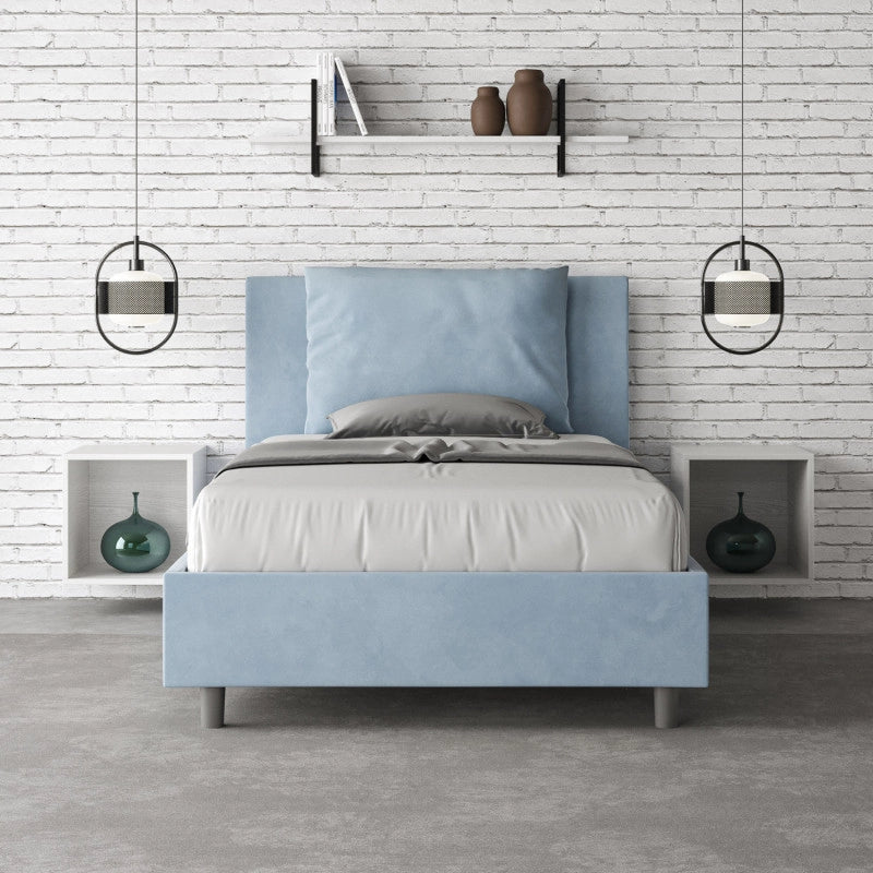 Letto imbottito Piazza e mezzo 110x200 cm Antea - Senza rete,Microfibra,Azzurro