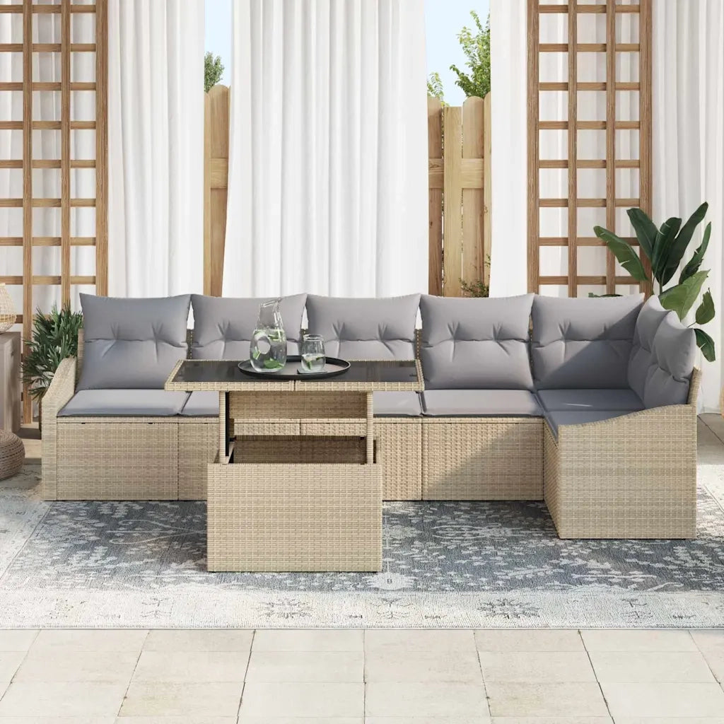 Set Divano da Giardino con cuscino 7 pcs beige e grigio chiaro