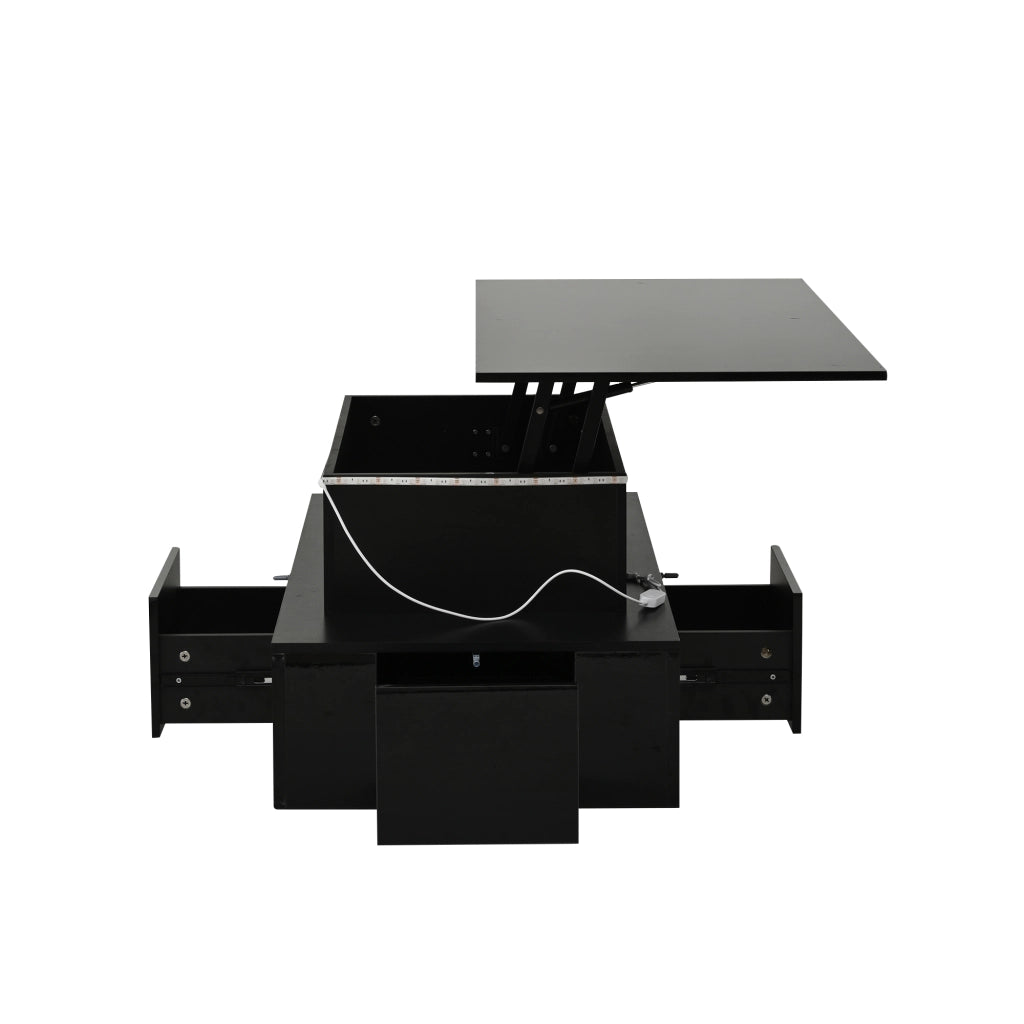 Tavolino da caffè 100x50x40 cm con piano sollevabile e LED in MDF
