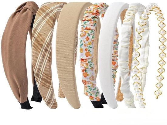 Set di 7 fascette per capelli per donne, diversi disegni, fascette antiscivolo, fascette con fiorellini, fascette imbottite, accessori per capelli retro, adatti per uso quotidiano, occasioni importanti, fiori kaki
