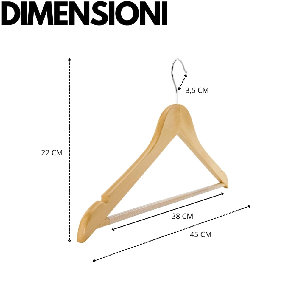 Grucce Appendiabiti Legno Naturale Universali Gancio Girevole Scanalature Spallina Barra Antiscivolo Bordi Arrotondati Salvaspazio Resistenti Leggere Uso Domestico Lavorativo Quantità: 10