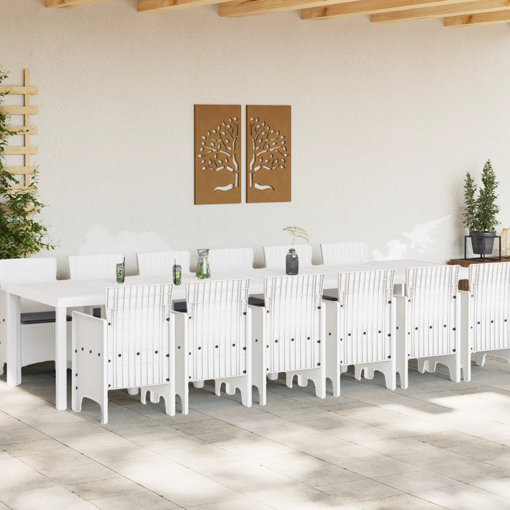 Set Da Pranzo Da Giardino 13 Pezzi Con Cuscini Rattan Bianco Polyrattan