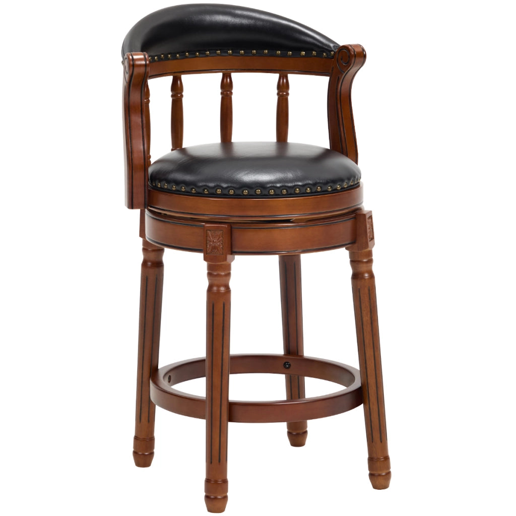 Sgabello da Bar Girevole con Schienale ¨C MINIMAL ¨C Pelle di Vacchetta, Legno, Seduta Alta