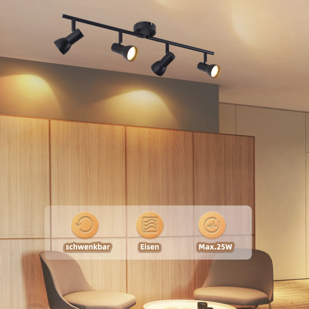 ZMH Faretto da soffitto neri 4 luci GU10 orientabili 350° metallo moderni per soggiorno