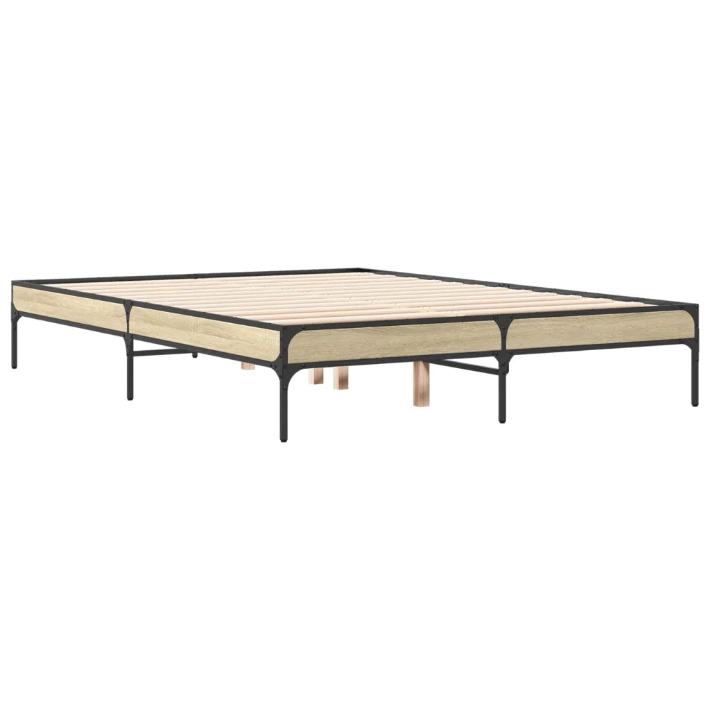 Letto matrimoniale | Letto per adulti | Giroletto Rovere Sonoma 140x190 cm in Legno Multistrato Metallo