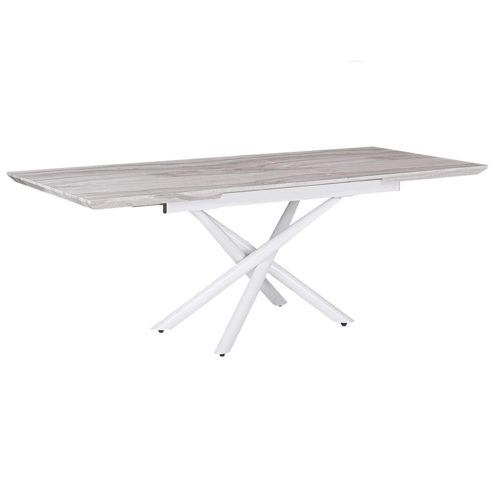 Tavolo da Pranzo Effetto Marmo Piano Tavolo Gambe Bianche MDF Allungabile 160/200 x 90 cm Glam Design Rettangolare