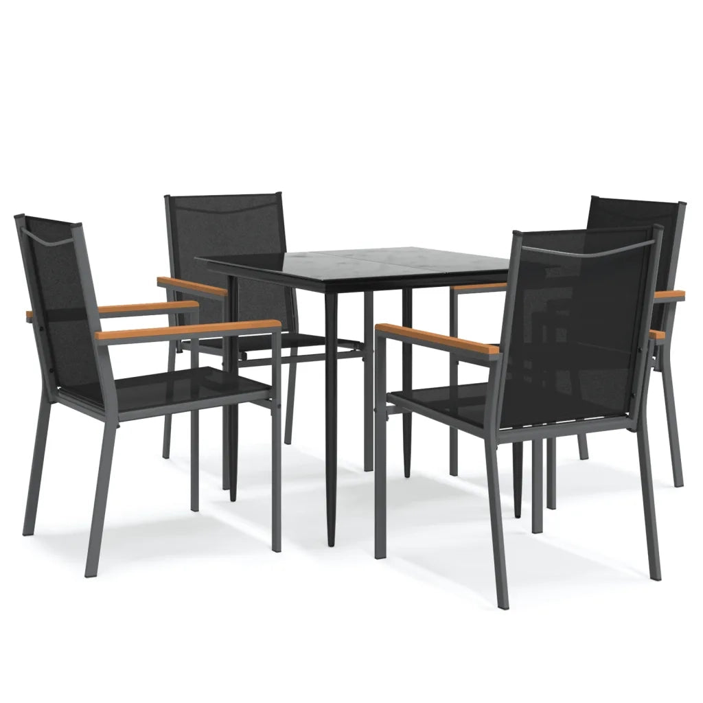 Set da Pranzo da Giardino 5 pz | Set Salotto da Giardino Nero in Textilene e Acciaio
