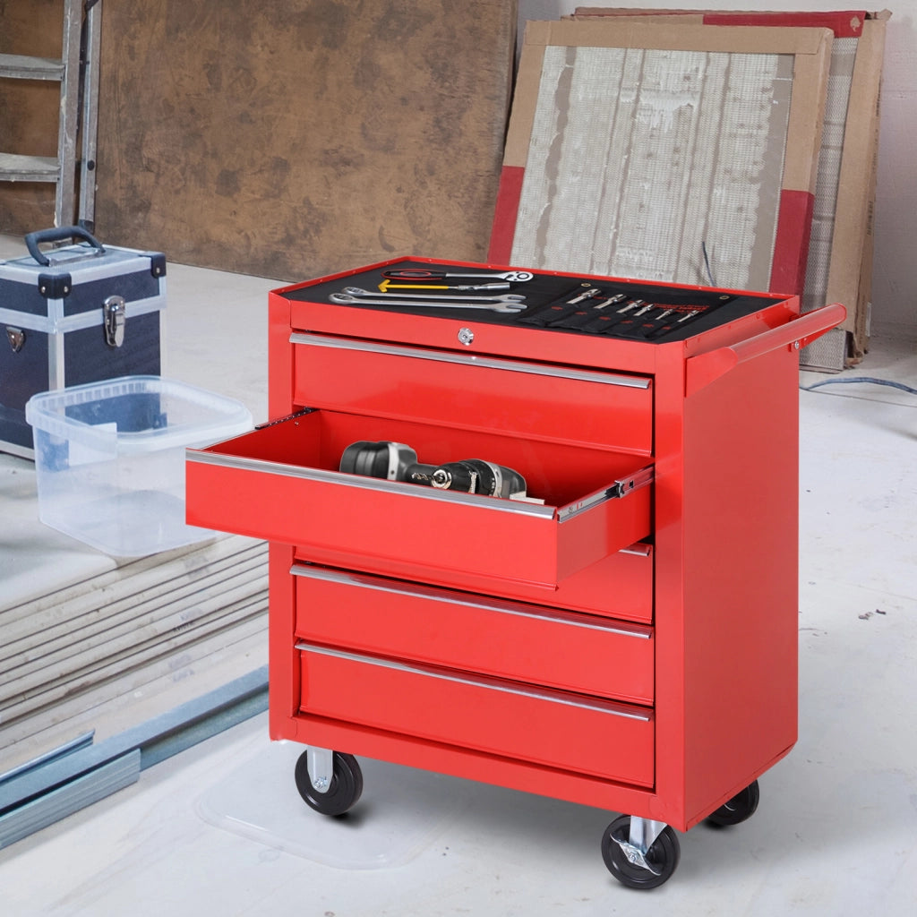 Carrello Portautensili 69x33x75 cm Rosso in Acciaio con 5 Cassetti, Serratura e 4 Ruote