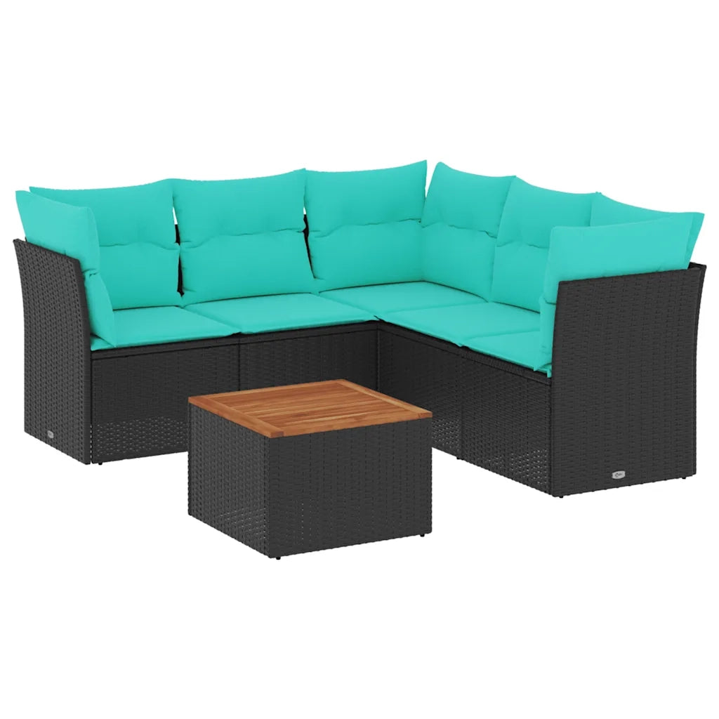 Set Divani da Giardino 6 pz con Cuscini Nero in Polyrattan