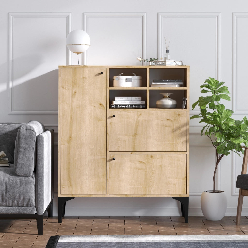 Credenza in legno "Ewa" - 100 x 35 x 125 cm - Rovere Zaffiro