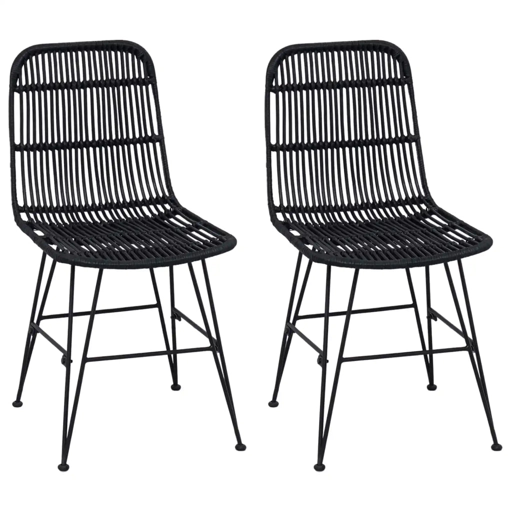 Sedia da pranzo 2 pcs Nero 41 x 55 x 85 cm Rattan e acciaio
