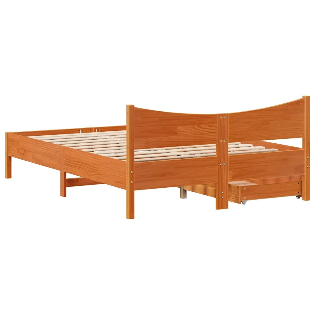 Giroletto con Cassetti-Struttura Letto con contenitore Marrone Cera 150x200 cm Massello Pino