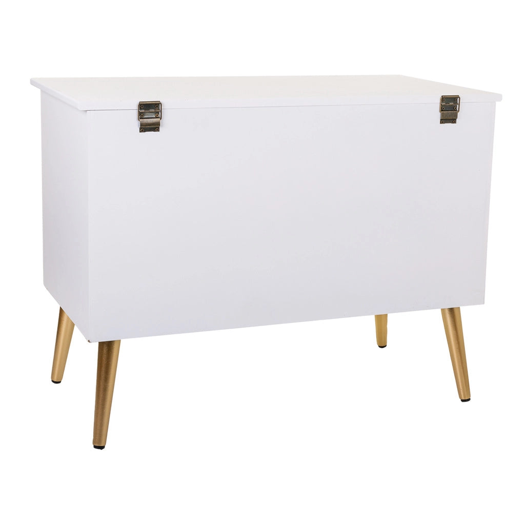 Sgabello baule in legno bianco 83x41,5x62,5h