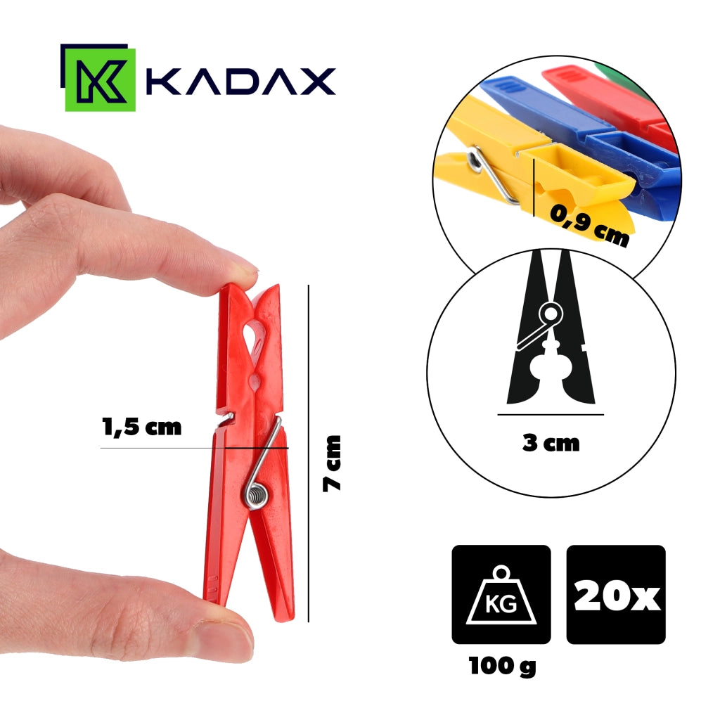 Mollette per bucato KADAX, ferma-panni, colorate, resistenti, 20 pezzi