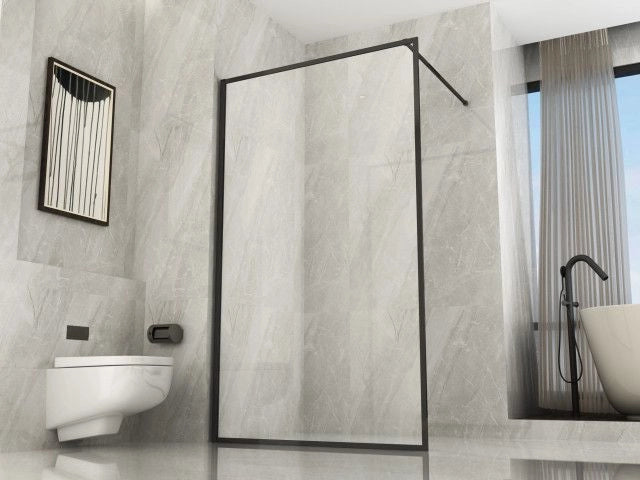 Parete Doccia Walk-In in Cristallo 8 mm Anticalcare Profilo Nero Stampa a riquadro - Misura : 120 x H195 cm 