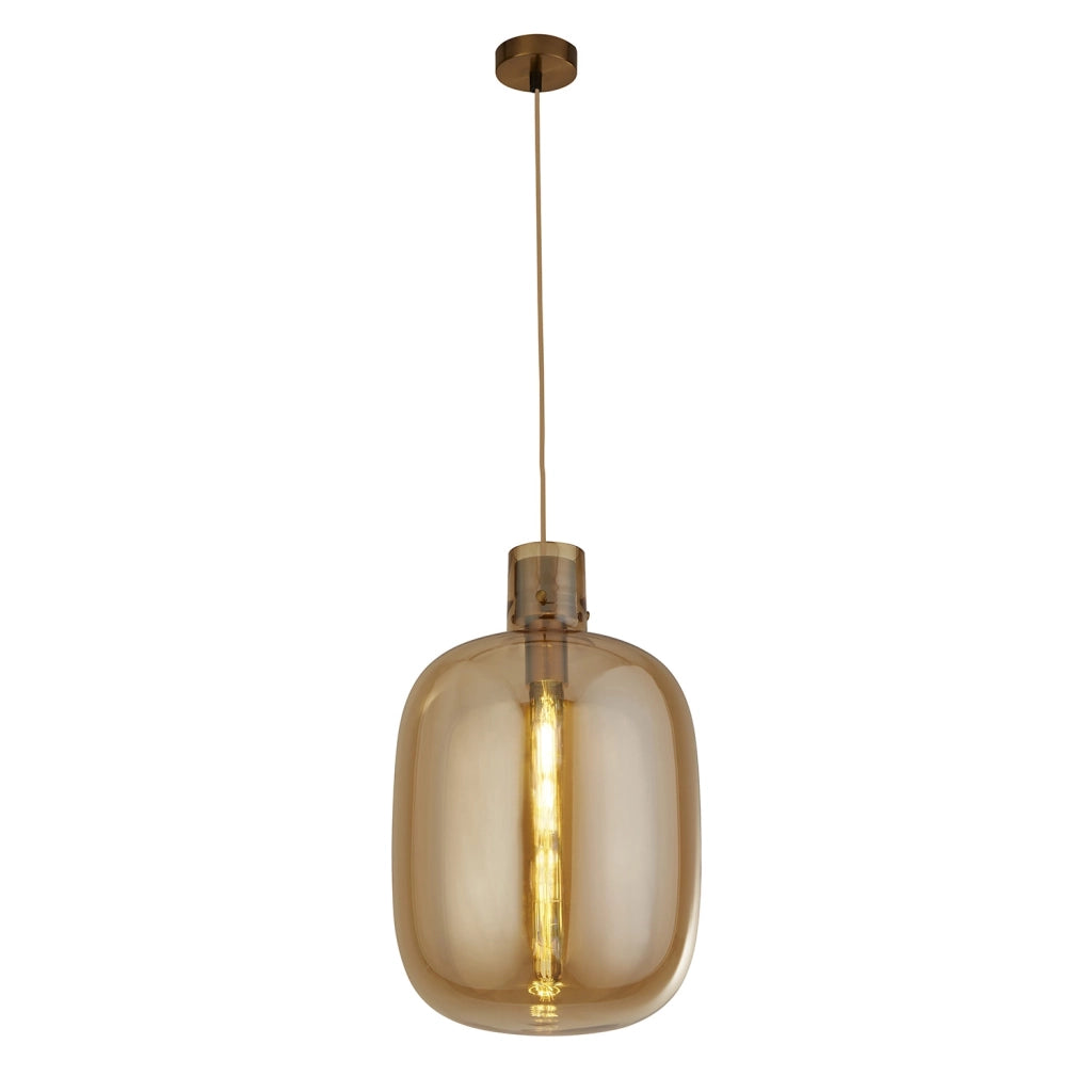 Sospensione Contemporanea Barile Acciaio Ottone Vetro 1 Luce E27