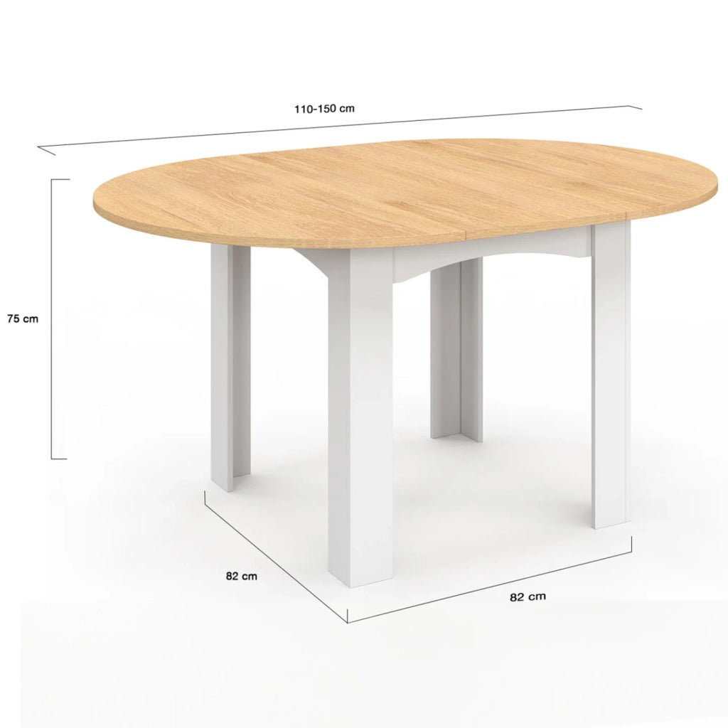 IDMarket - DONA tavolo da pranzo rotondo allungabile 4-8 persone piano faggio bianco 110-150 cm