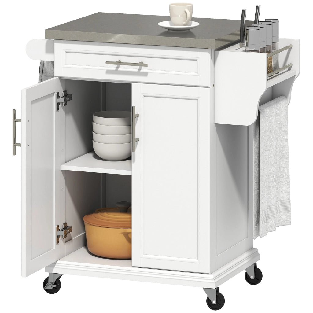 Tavolo da cucina con ruote ¨C zephmum ¨C bianco, acciaio