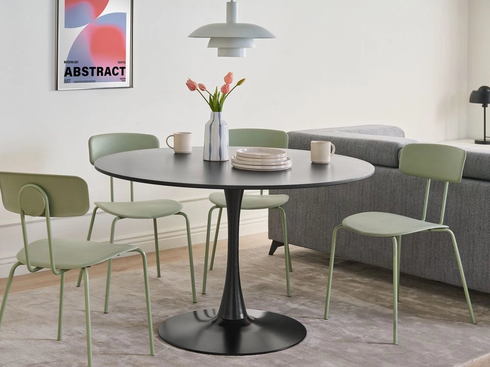 Tavolo da pranzo rotondo Piano in MDF nero ø 120 cm Base in metallo 4 posti Cucina