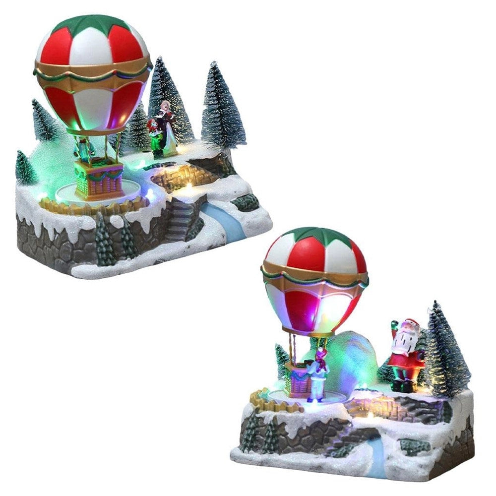 Trade Shop - Decorazione Mongolfiera Natalizia Neve Luci Musica Con Movimento 18x13x19.5cm 2 Modelli -