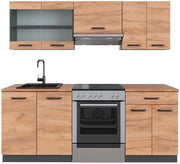 Cucina componibile R-Line, Quercia dorata/antracite, 200 cm, PL Rovere, adatto per l'espansione individuale con moduli aggiuntivi