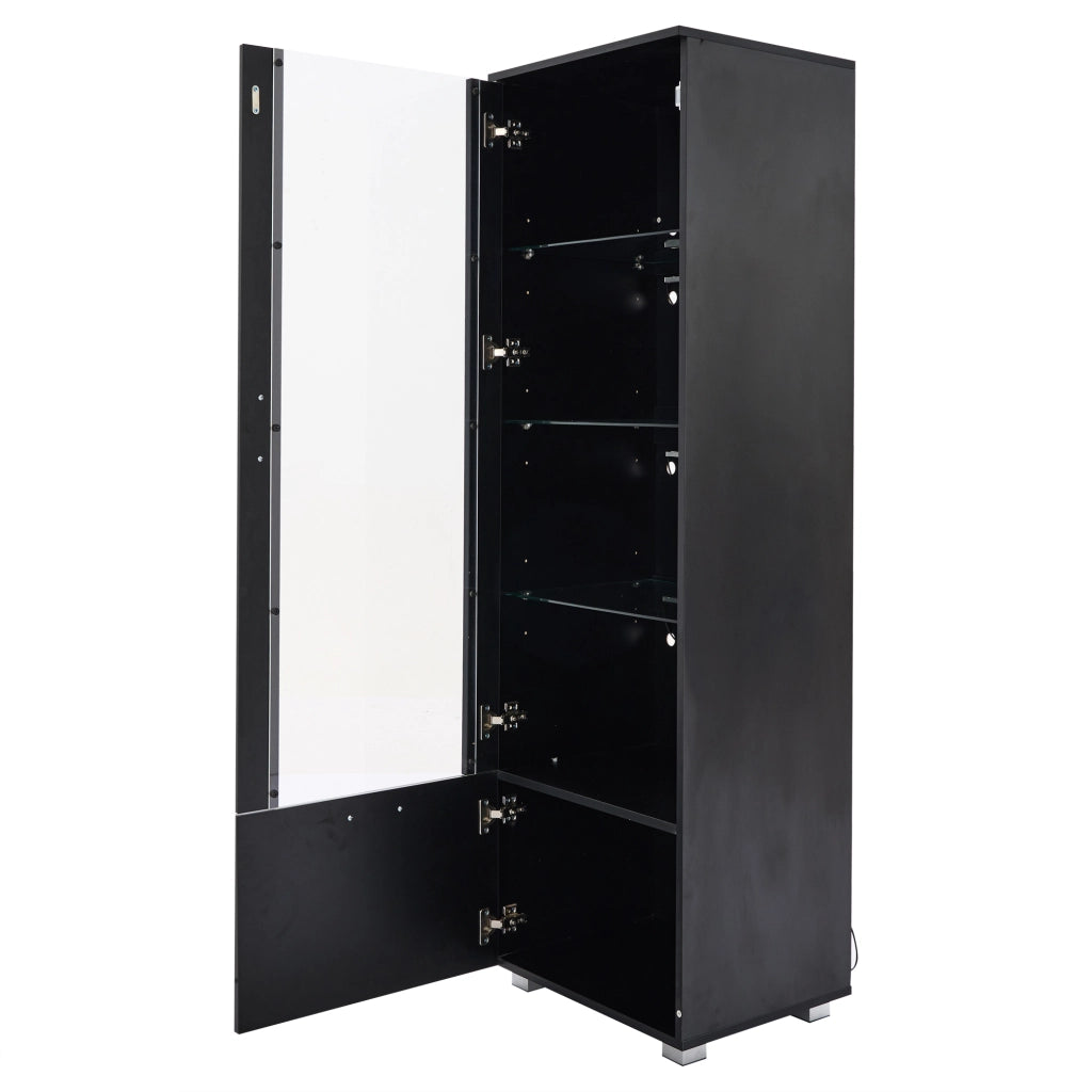 Vetrina con 3 ripiani, ante in acrilico e LED con telecomando, per soggiorno e studio, nero, 40 × 50 × 160 cm