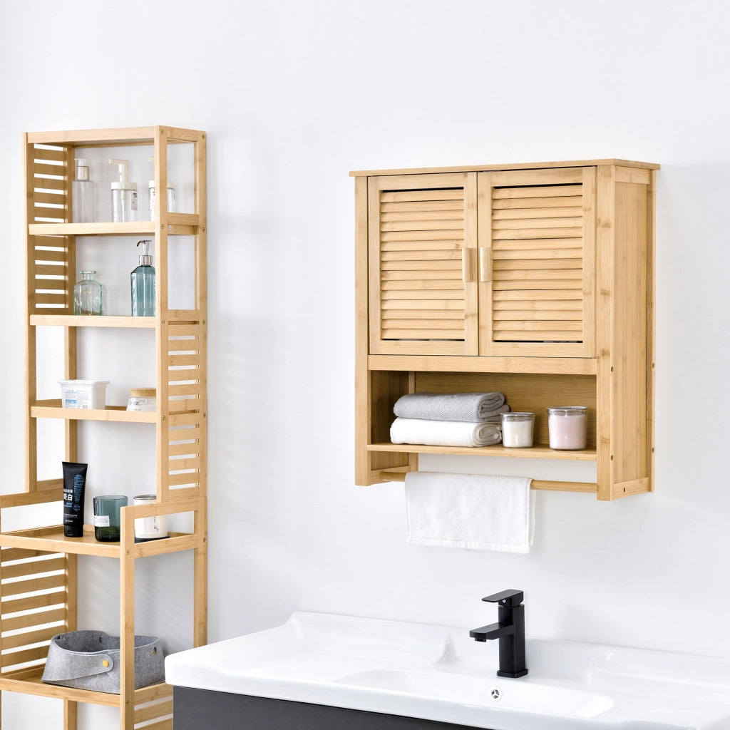 Armadietto Pensile da Bagno 'Tyresö' con Barra Portaasciugamano e Scomparto - Bambù [en.casa]