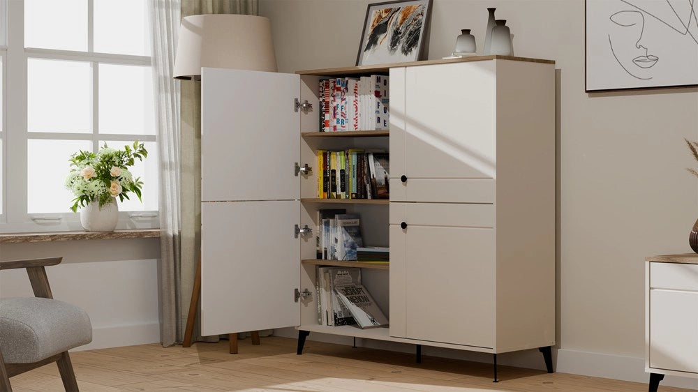 Cassettiera POINT 4d cashmere beige rovere CASTELLO mobile 4 ante 8 ripiani per soggiorno