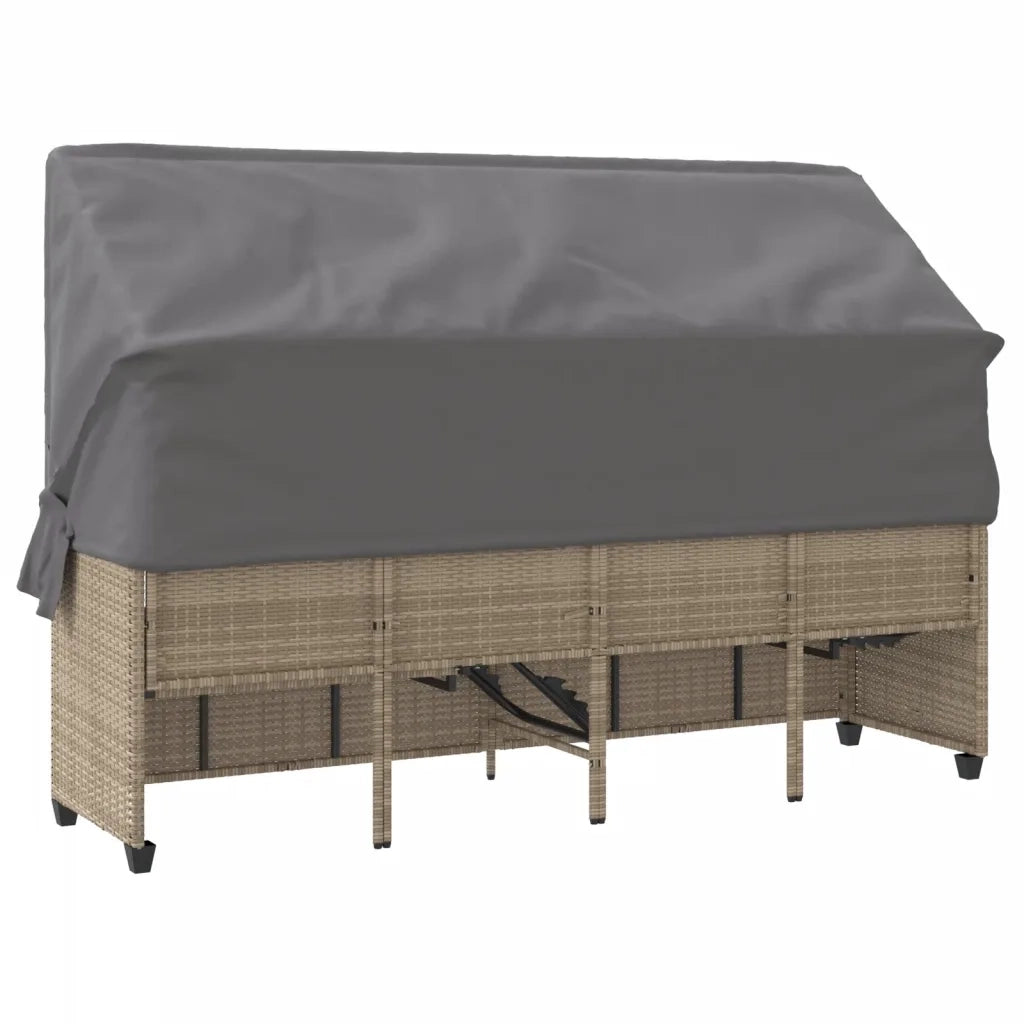 Lettino Prendisole con Baldacchino e Cuscini Beige Polyrattan 368356