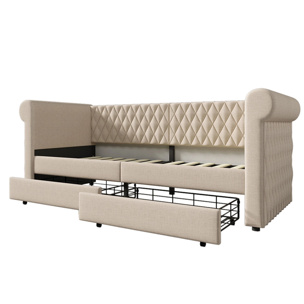 Letto a sedia con 2 cassetti - Xylo - 90x200 cm - Beige